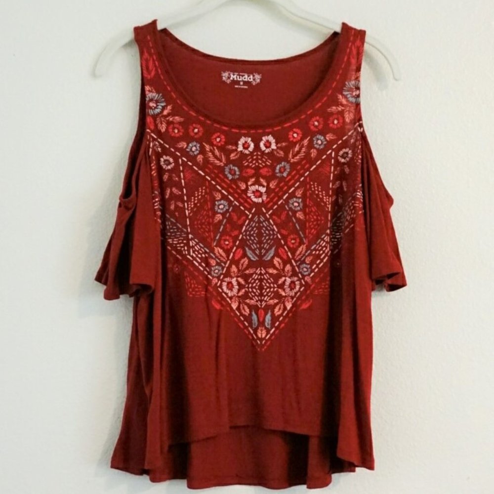 Mudd Red Open Shoulder Top